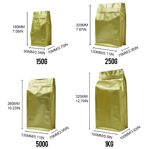 250G-Serien-Kaffeebeutelgröße Maße flacher Beutel