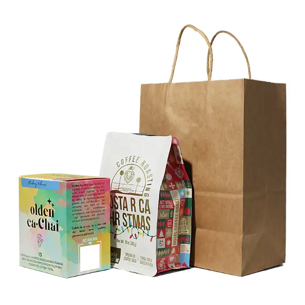 Kraftpapier-Mittel-Kaffee-Geschenkbeutel mit verdrehtem Griff, Geeignet für Kaffeetüten und Geschenkverpackungen