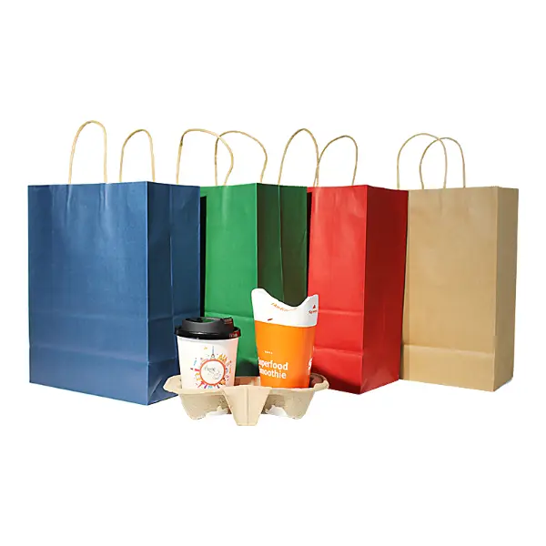 Große Geschenktüten aus Kraftpapier mit Griffen sind in mehreren einfarbigen Farben erhältlich