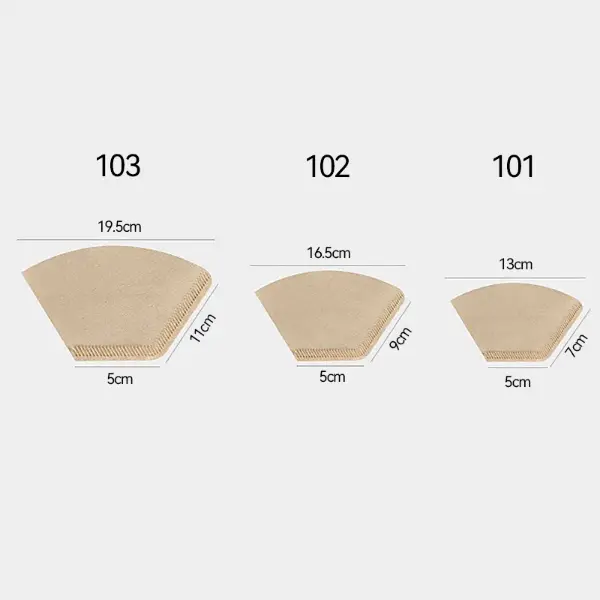 Fächerförmige V60-Kaffeefilterpapiergrößen 101 102 103 Vergleich