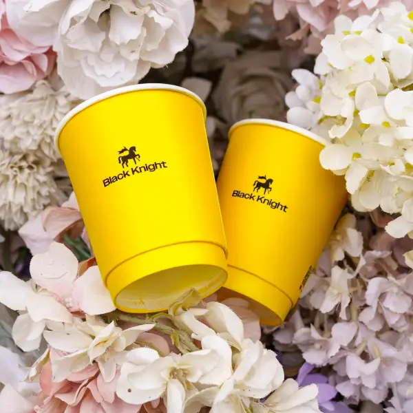 Individueller PET-Eisbecher in Gelb mit individuellem Logo, entworfen für Cafés und Getränkemarken