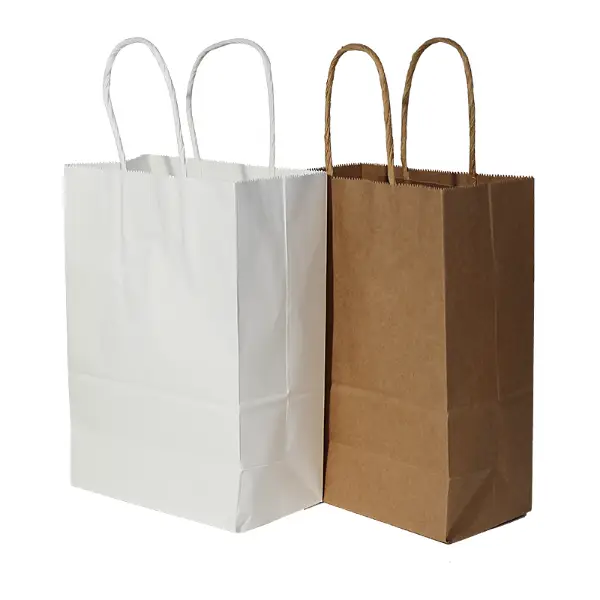 Kraft- und weiße Papier-Geschenktüten mit Griff