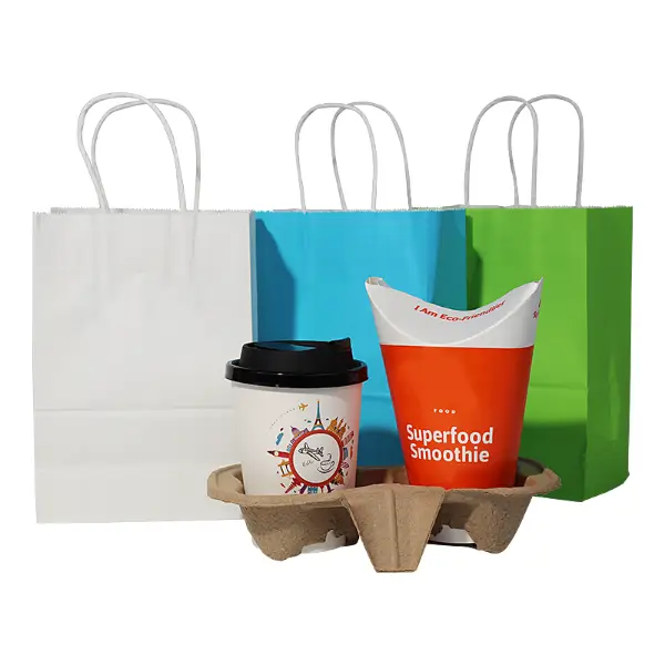 Führen Sie kleine Geschenktüten mit Griff in verschiedenen Farbvarianten