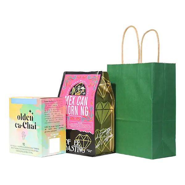 Lagert kleine Geschenktüten mit Griff für Kaffee- und Lebensmittelverpackungen auf Lager
