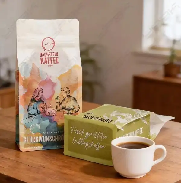 Umweltfreundliche Kaffeebeutel mit flachem Boden