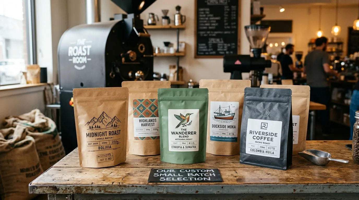 Vertikale Kaffeebeutel mit flachem Boden