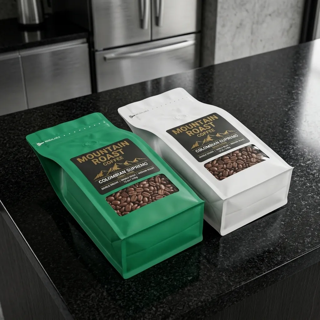Zwei maßgefertigte Kaffee-Regal-Tüten