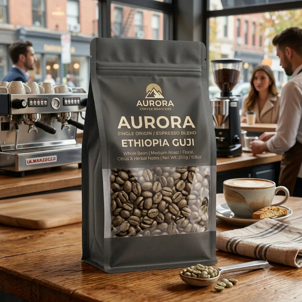 eine individuelle vertikale Kaffeeverpackung.