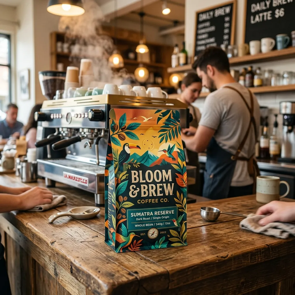 Bedruckte-Flachboden-Kaffeebeutel