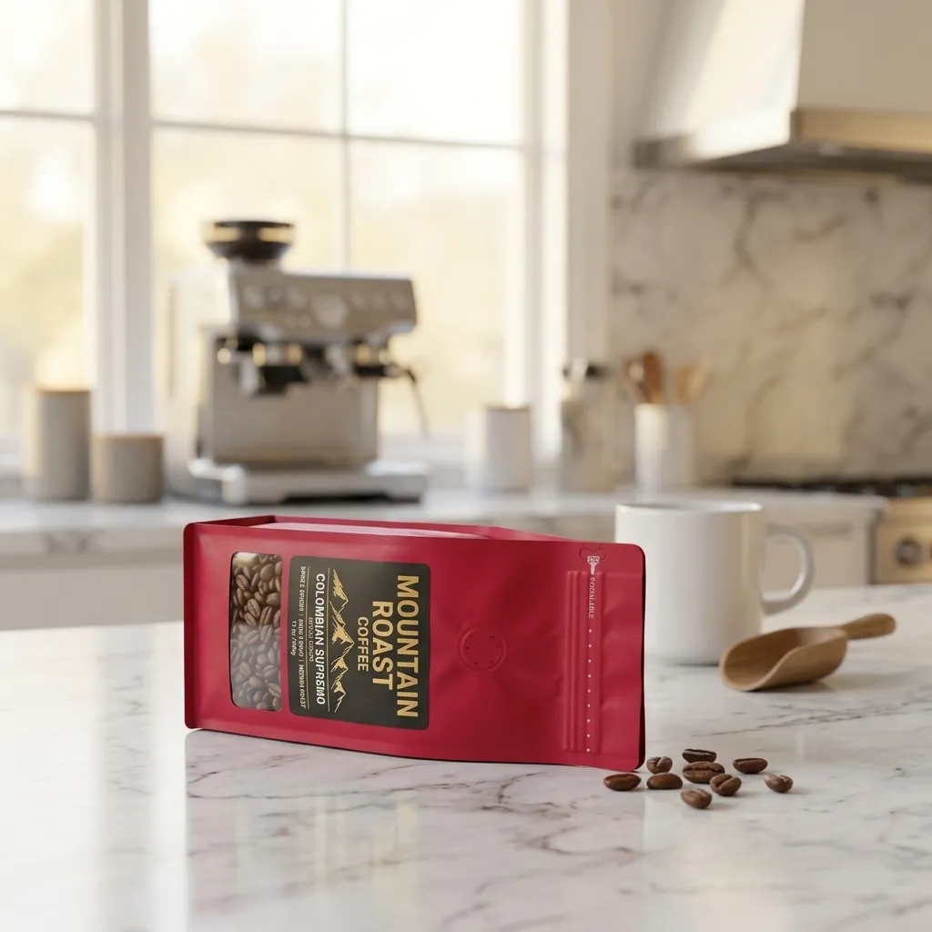 Gedruckter Kaffeebeutel mit breitem Boden