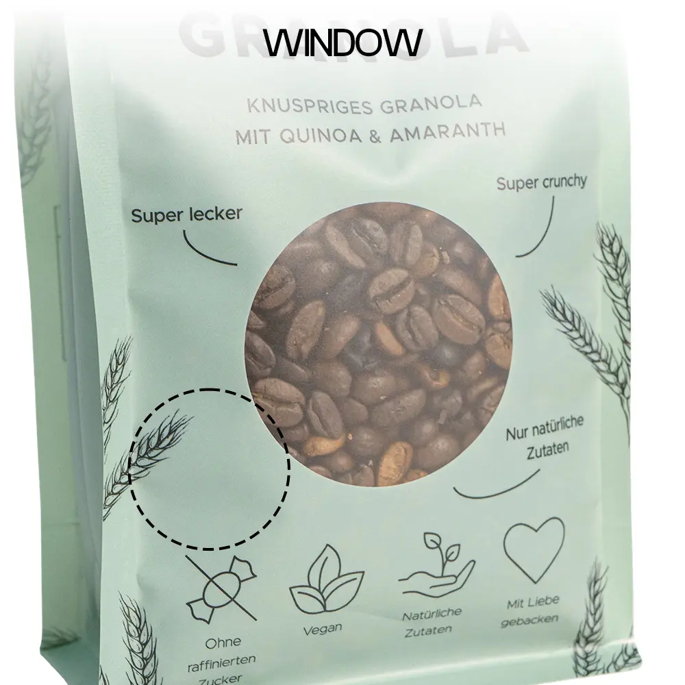 Recycelbare Kaffeebeutel mit flachem Boden