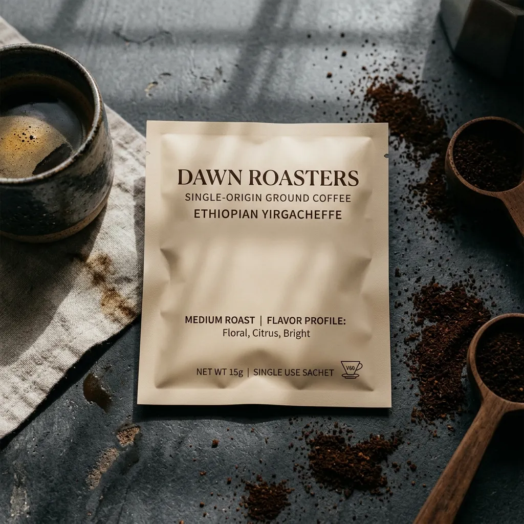 Kaffee-Tüten mit gemahlenem Kaffee