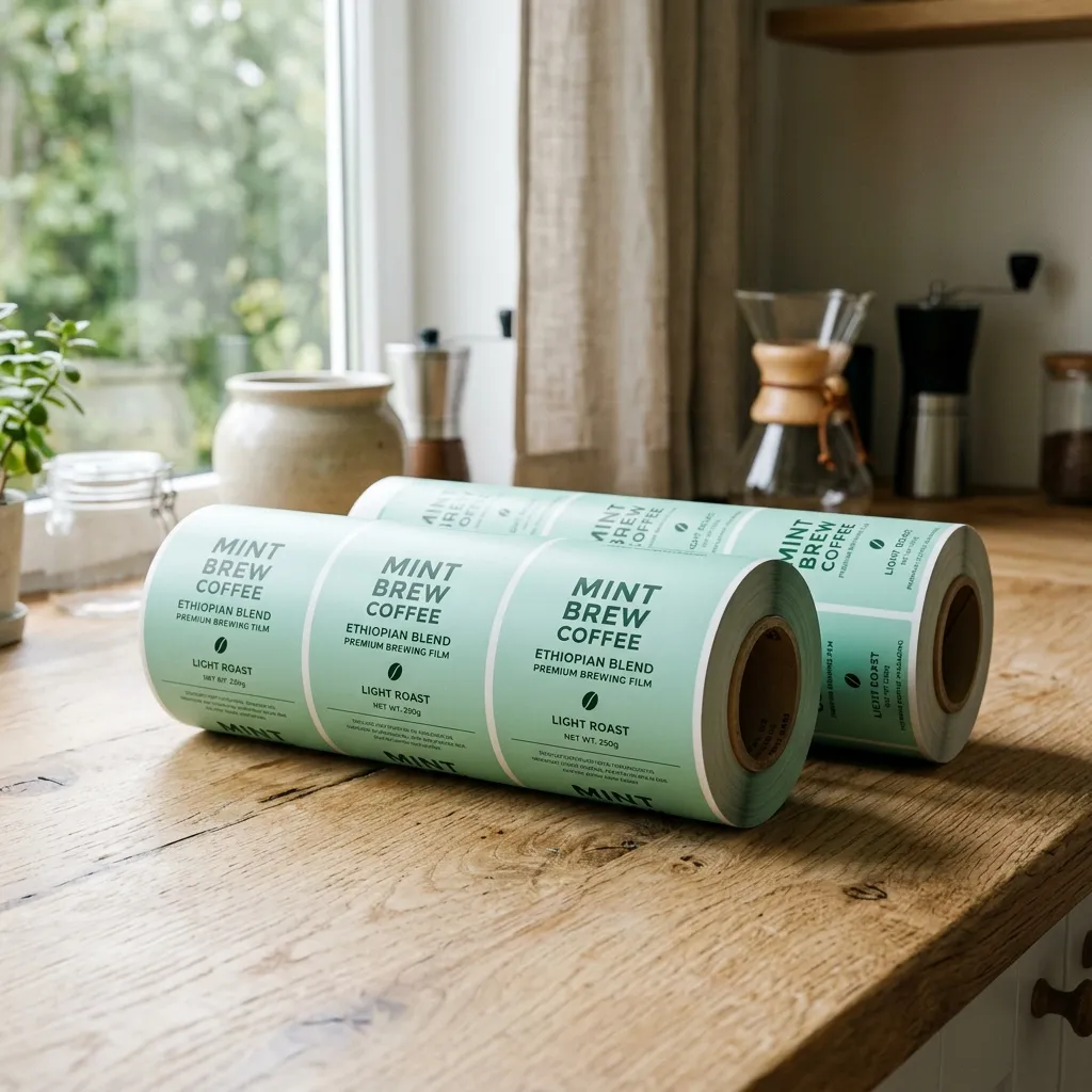 Mint_green_packaging_roll_paper auf dem Tisch