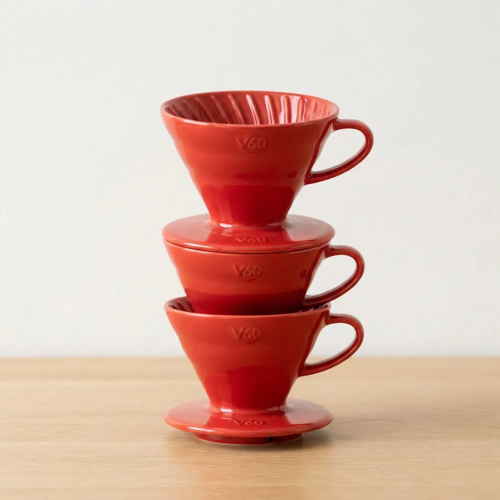Red_ceramic_coffee_filter_cups im Stapel