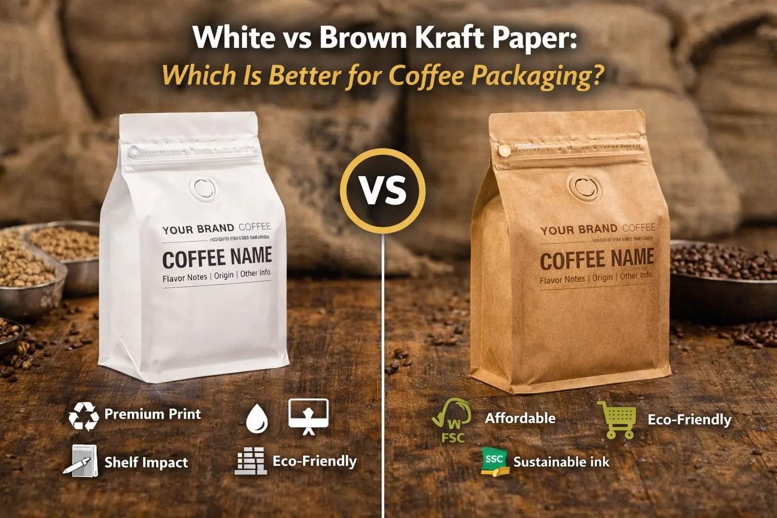 Weißes vs. braunes Kraftpapier für Kaffeeverpackungen