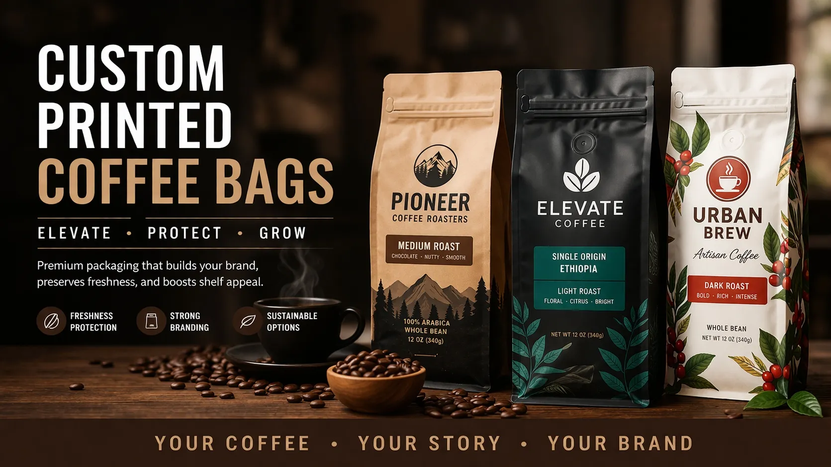 Individuell bedruckte Kaffeebeutel zum Branding