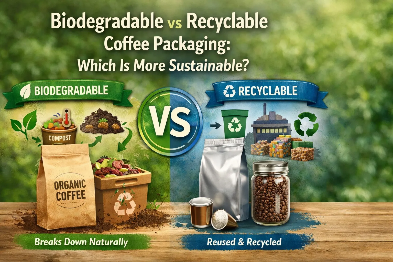 Biologisch abbaubare vs. recycelbare Kaffeeverpackung
